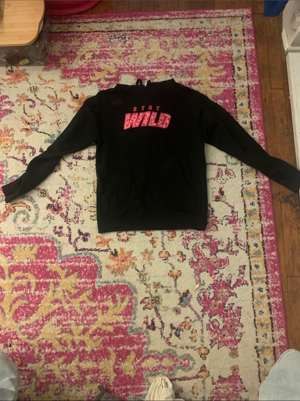 Size small, Black Hoodie Sweatshirt with Pink "Stay Wild" Ben Azelart merch.
